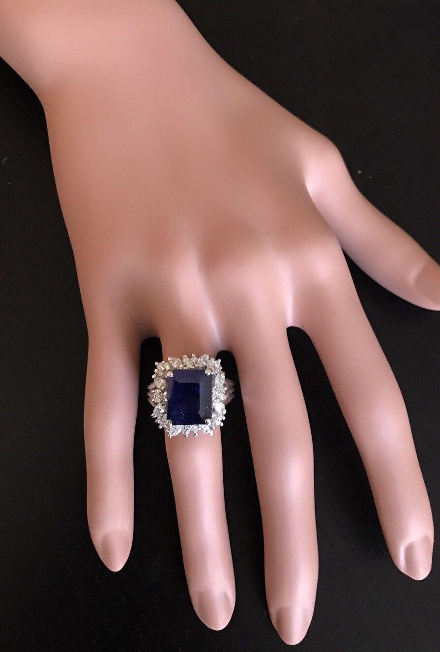 9.30 Carat Exquisite Natural Blue Sapphire and Diamond 14 Karat Solid White Gold For Sale 2