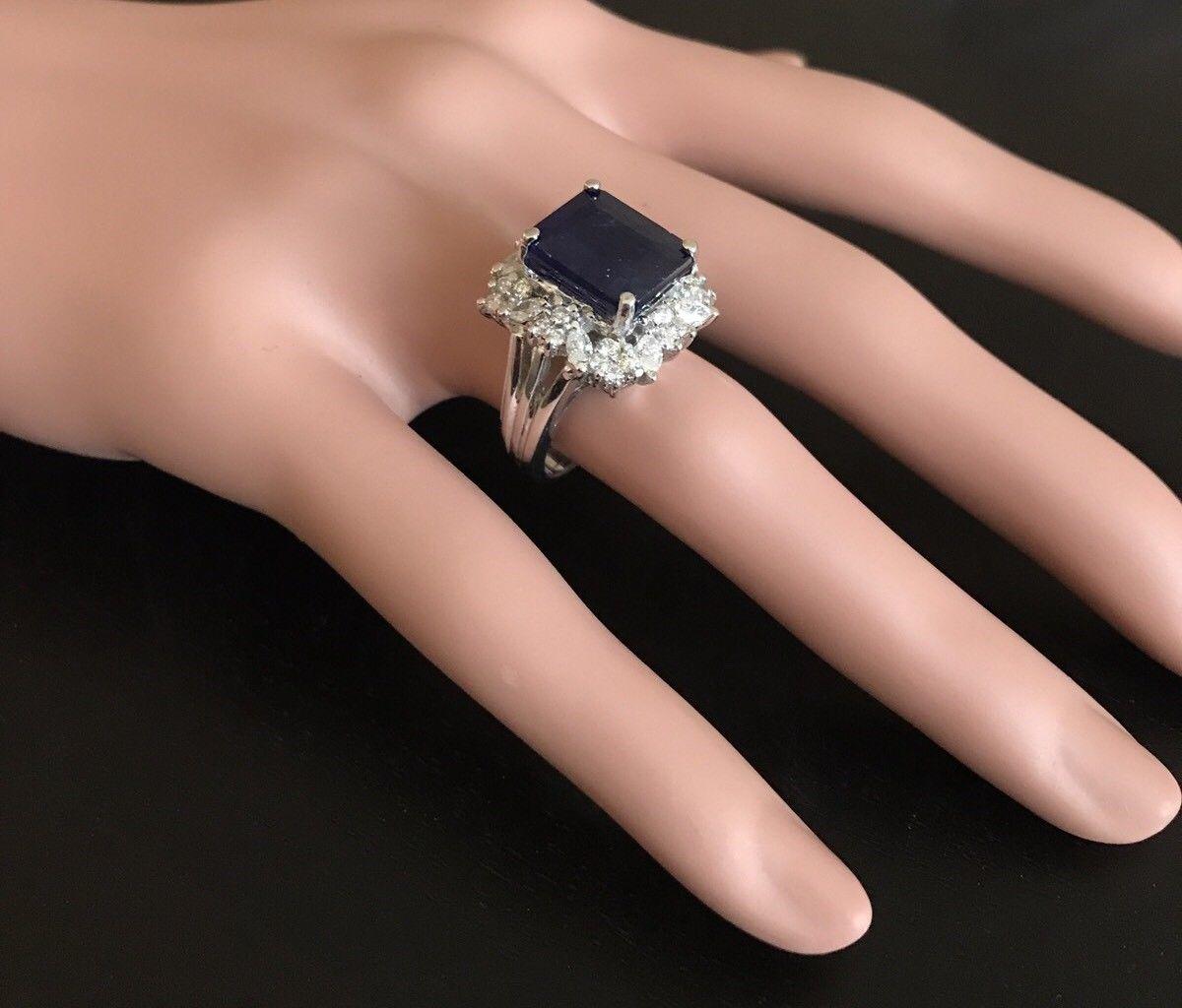 9.30 Carat Exquisite Natural Blue Sapphire and Diamond 14 Karat Solid White Gold For Sale 3