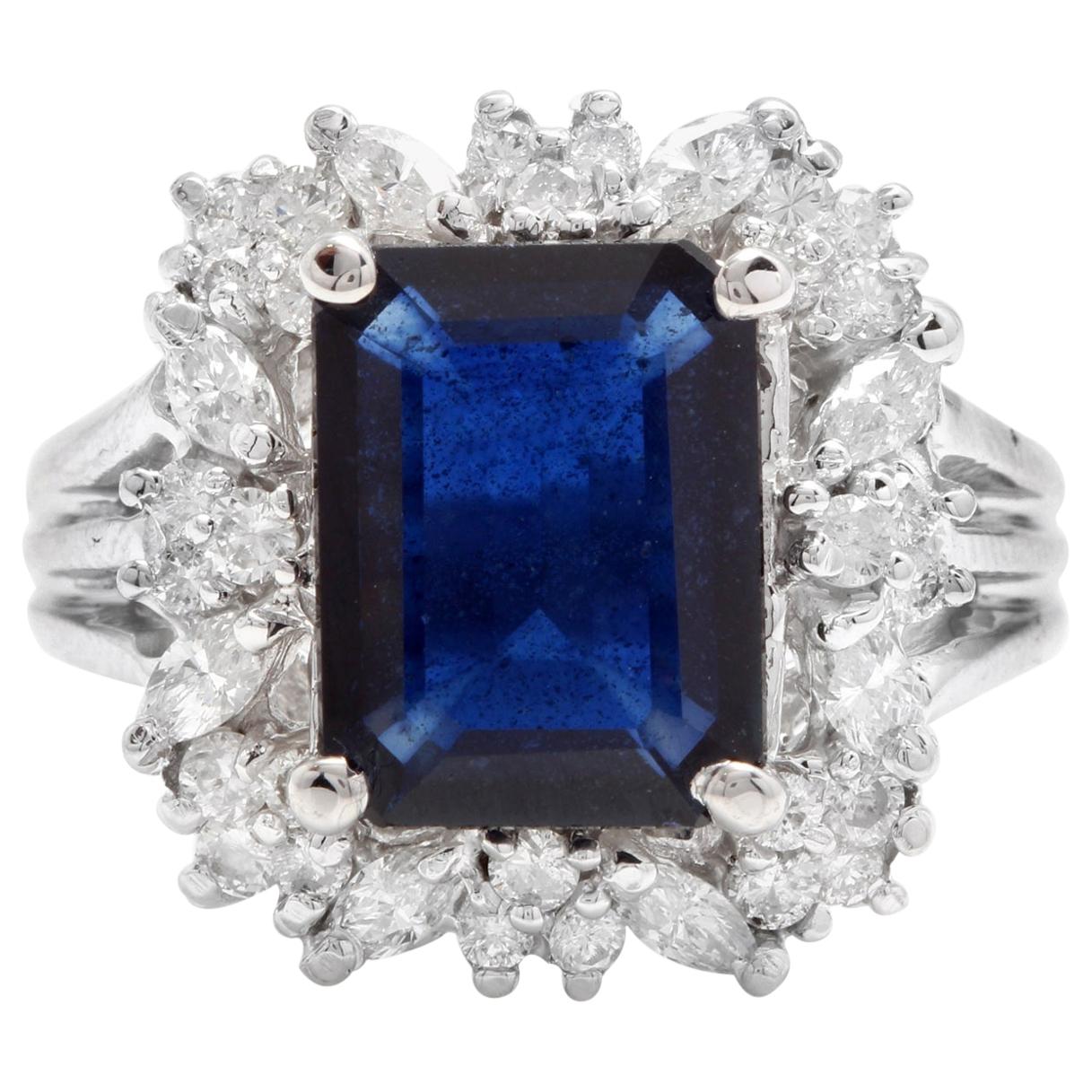 9.30 Carat Exquisite Natural Blue Sapphire and Diamond 14 Karat Solid White Gold