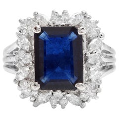 Or blanc massif 14 carats avec saphir bleu naturel exquis de 9,30 carats et diamants