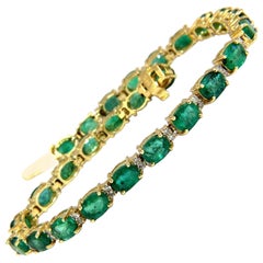 9.30 Carat Green Natural Emerald Diamonds Tennis Bracelet 14 karat G/VS