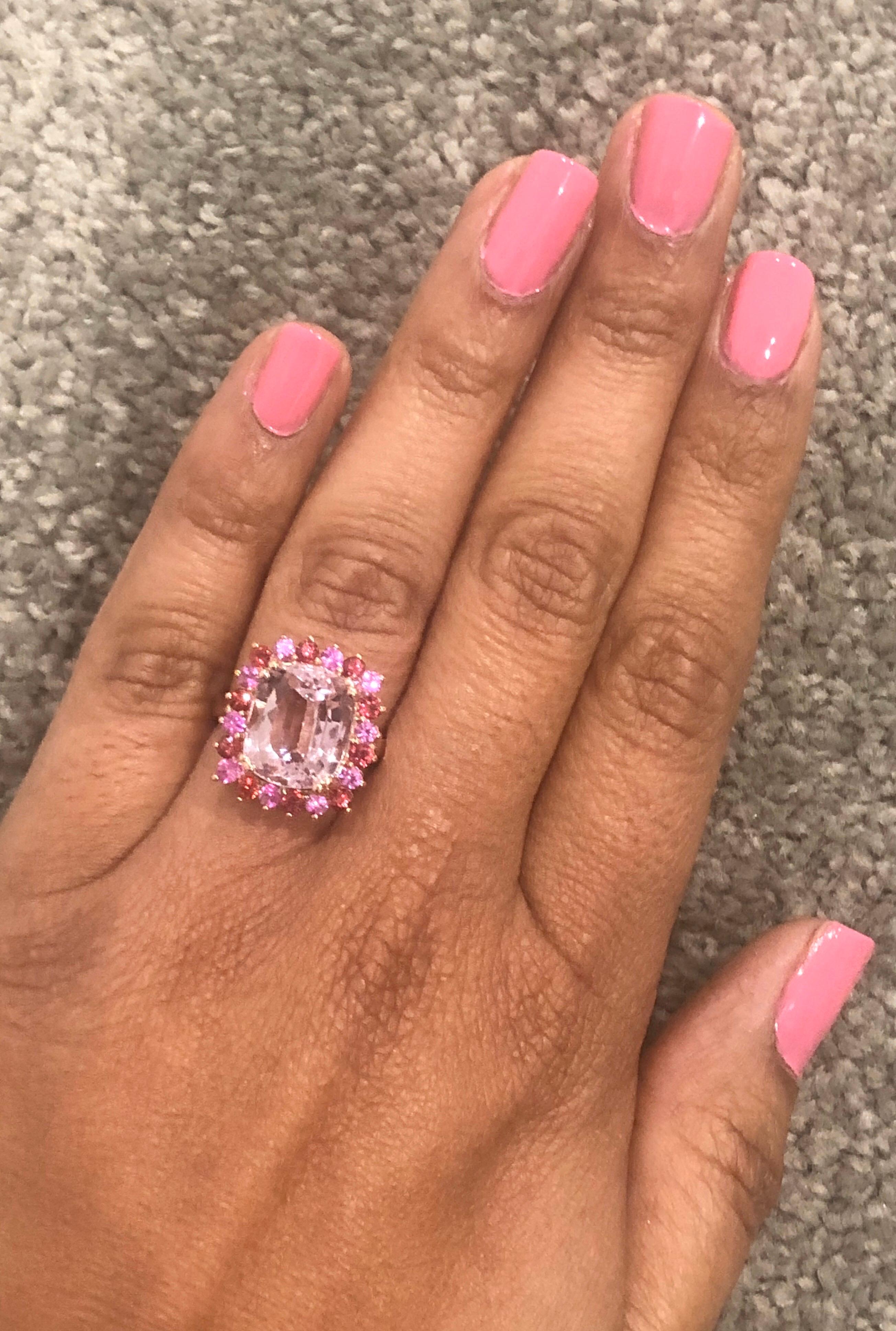 9.30 Carat Kunzite Pink Sapphire 14 Karat Rose Gold Cocktail Ring In New Condition In Los Angeles, CA