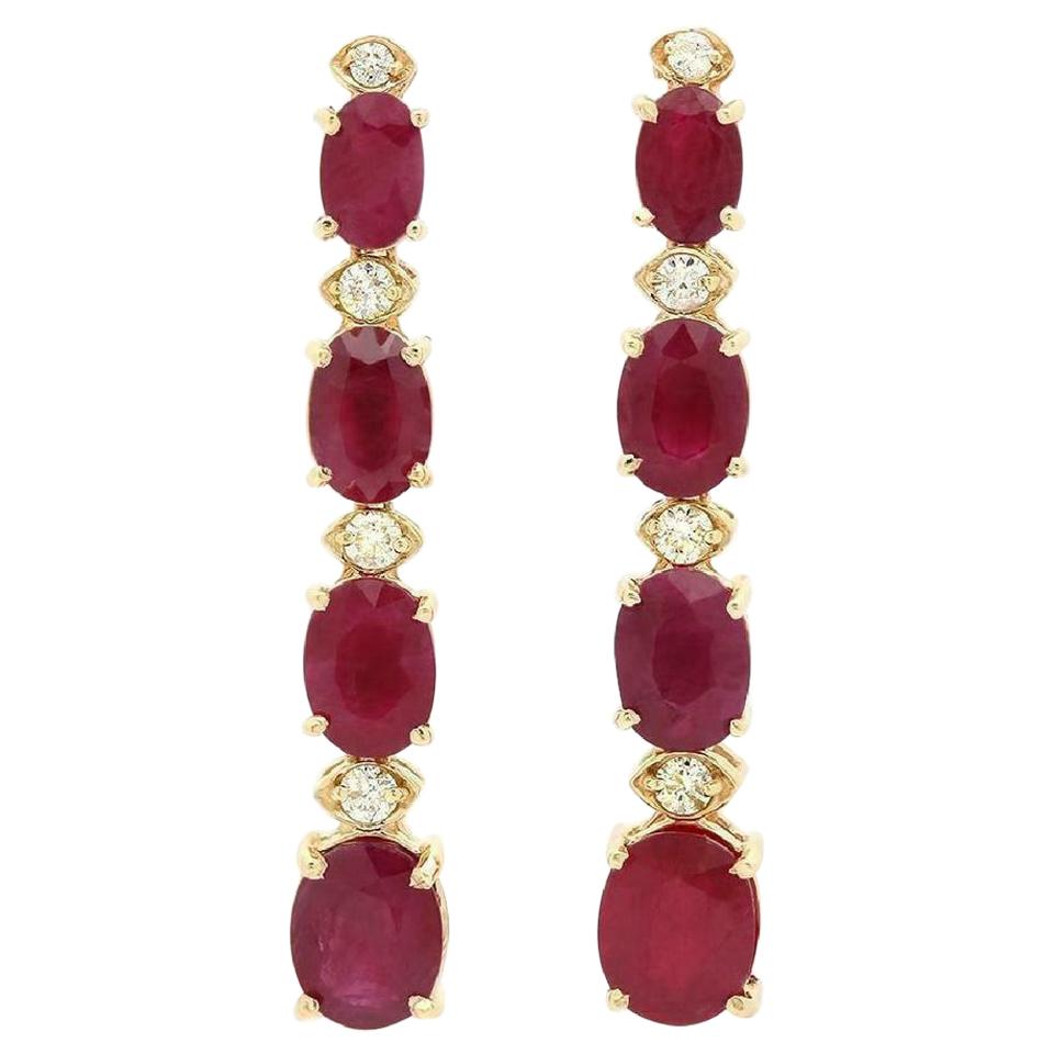9.30 Carat Red Ruby and Diamond 14 Karat Solid Yellow Gold Earrings For Sale