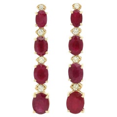 9.30 Carat Red Ruby and Diamond 14 Karat Solid Yellow Gold Earrings