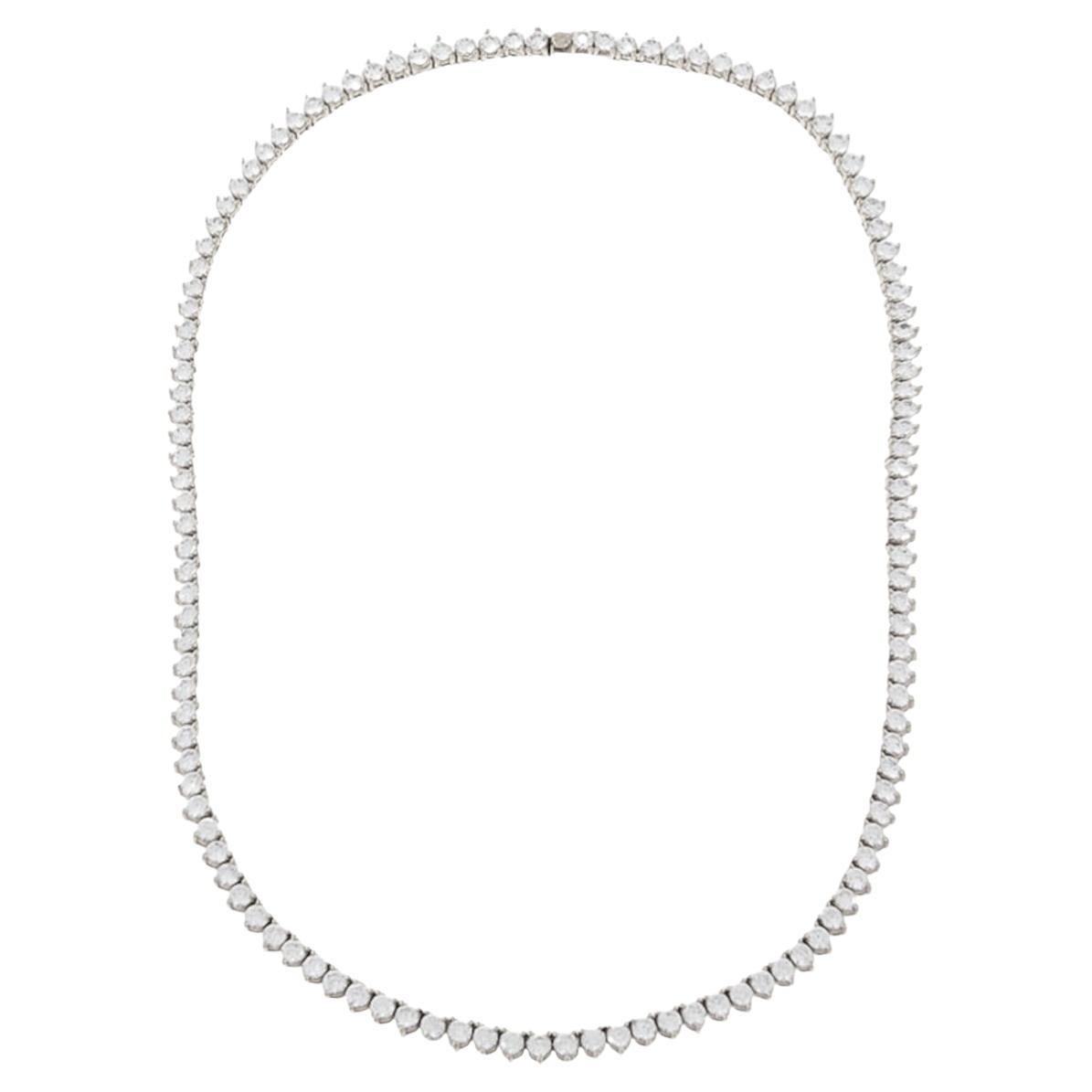 Bespoke 10 Carat Round Brilliant Cut Diamonds White Gold Tennis Necklace