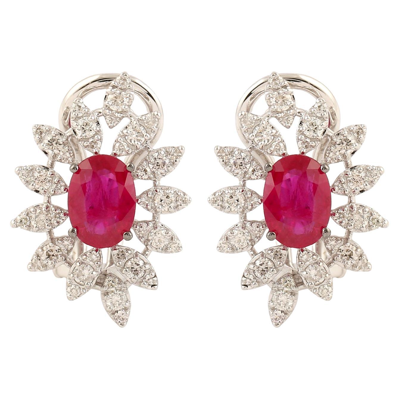 9.30 Carat Ruby Diamond 14 Karat Gold Abstract Earrings For Sale