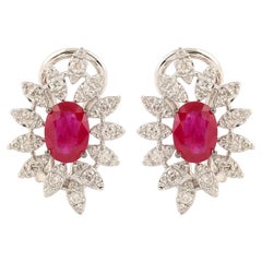 9.30 Carat Ruby Diamond 14 Karat Gold Abstract Earrings