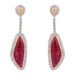 9.30 Carat Ruby Diamond 14 Karat Gold Abstract Earrings