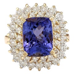 Bague exquise en or jaune 14 carats, tanzanite naturelle et diamants