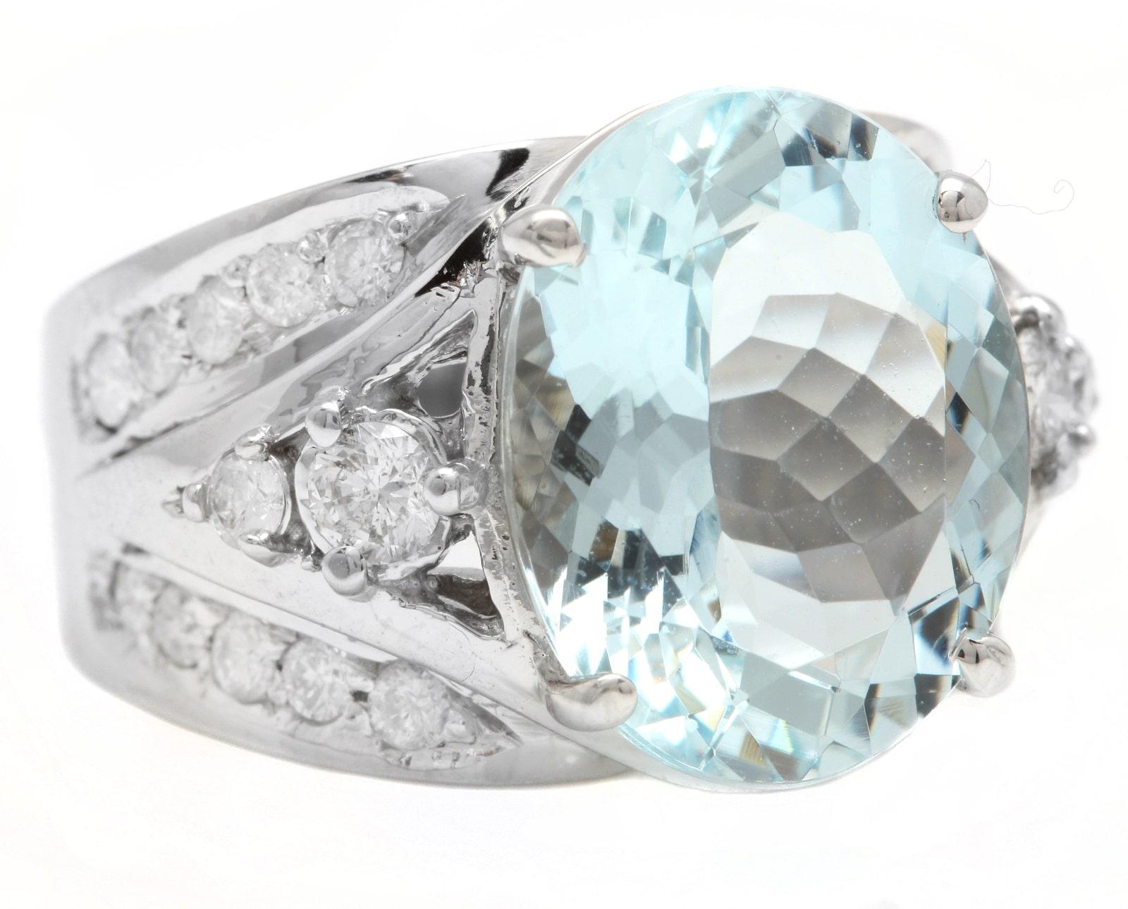 9.30 Carats Exquisite Natural Aquamarine and Diamond 14K Solid White Gold Ring

Suggested Replacement Value: 8,000.00

Total Natural Aquamarine Weight is: Approx. 8.00 Carats 

Aquamarine Measures: Approx. 14.00 x 12.00mm

Natural Round Diamonds