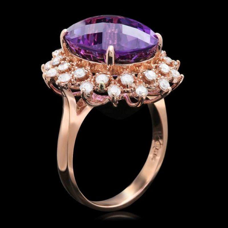 9.30 Carats Natural Amethyst and Diamond 14K Solid Rose Gold Ring

Total Natural Oval Cut Amethyst Weights: Approx.  8.40 Carats 

Amethyst Measures: Approx. 15.00 x 12.00mm

Natural Round Diamonds Weight: Approx.  0.90 Carats (color G-H / Clarity