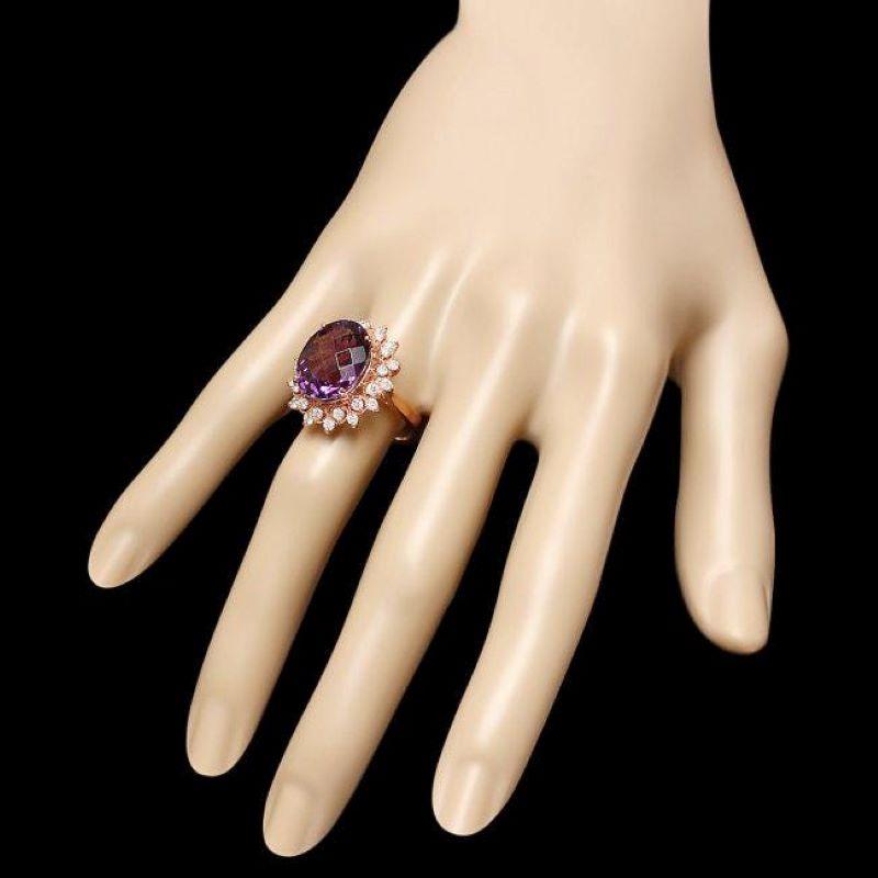 Mixed Cut 9.30 Carats Natural Amethyst and Diamond 14K Solid Rose Gold Ring For Sale