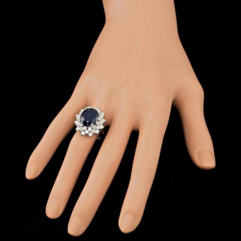 Mixed Cut 9.30 Carats Natural Sapphire and Diamond 14k Solid White Gold Ring For Sale