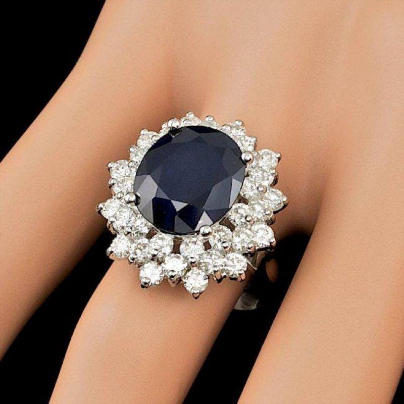9.30 Carats Natural Sapphire and Diamond 14k Solid White Gold Ring In New Condition For Sale In Los Angeles, CA