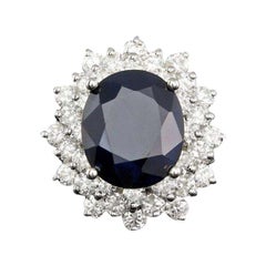 9.30 Carats Natural Sapphire and Diamond 14k Solid White Gold Ring