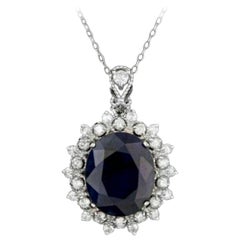 9.30 Caratt Natural Sapphire and Diamond 14 Karat Solid White Gold Necklace