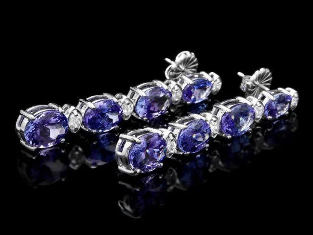 Mixed Cut 9.30Ct Natural Tanzanite and Diamond 14K Solid White Gold Earrings For Sale