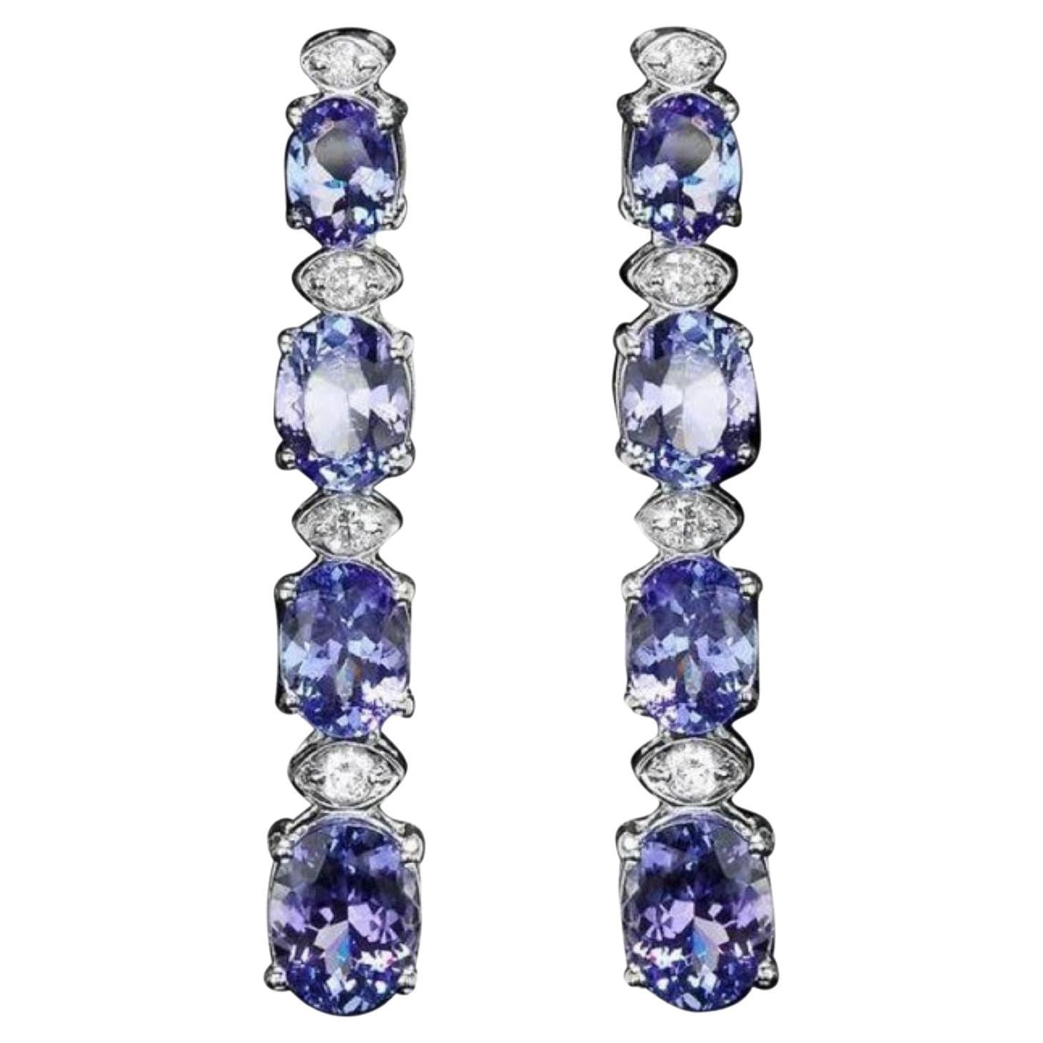 9.30Ct Natural Tanzanite and Diamond 14K Solid White Gold Earrings