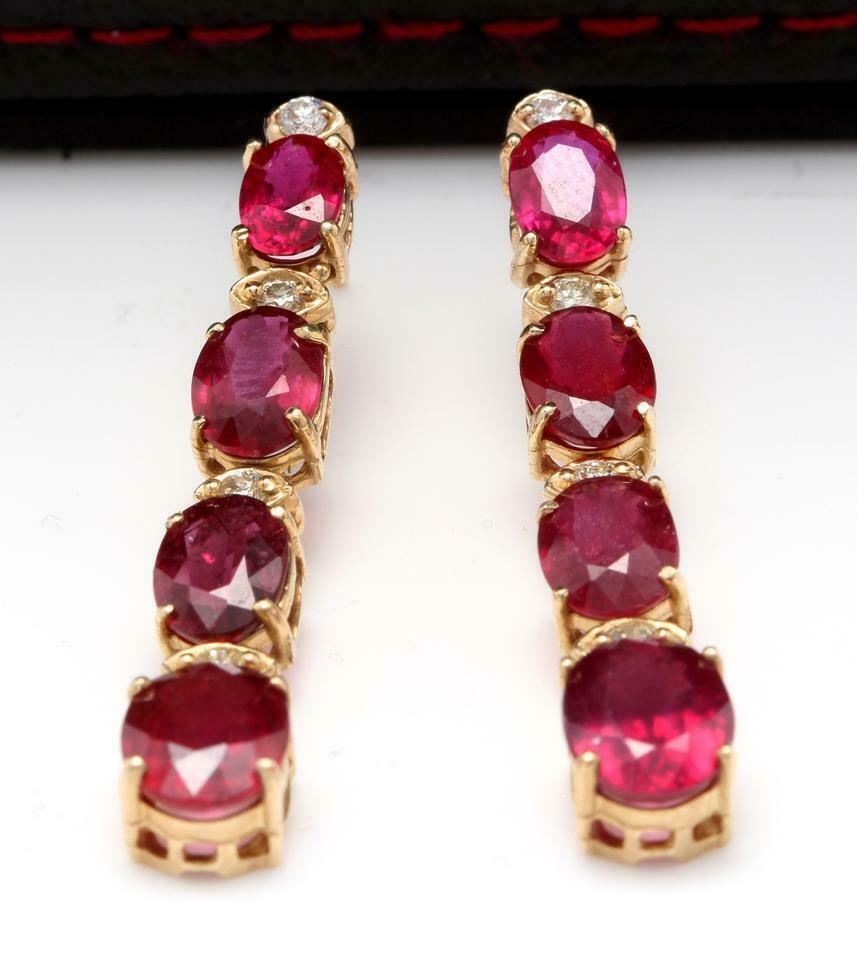 9.30 Carats Red Ruby and Diamond 14K Solid Yellow Gold Stud Earrings

Amazing looking piece!

Total Natural Round Cut White Diamonds Weight: Approx. 0.30 Carats (color G-H / Clarity SI1-SI2)

Total Oval Cut Red Rubies Weight: Approx. 9.00 Carats
