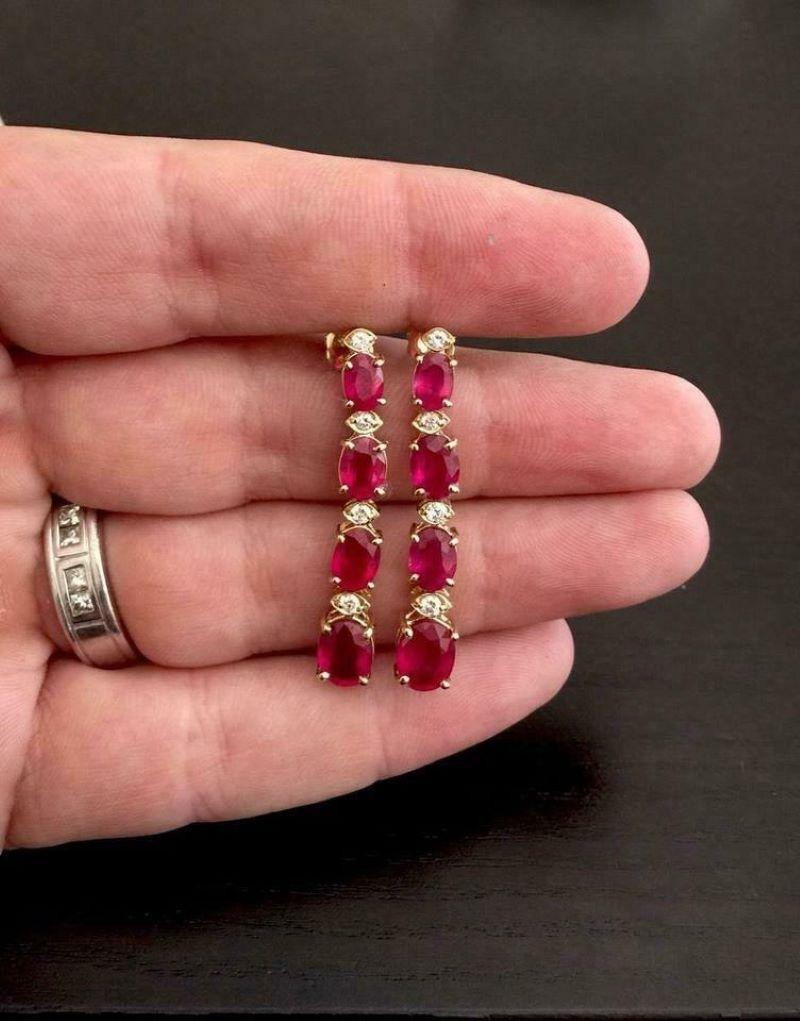 9.30 Carat Red Ruby and Diamond 14 Karat Solid Yellow Gold Earrings In New Condition For Sale In Los Angeles, CA
