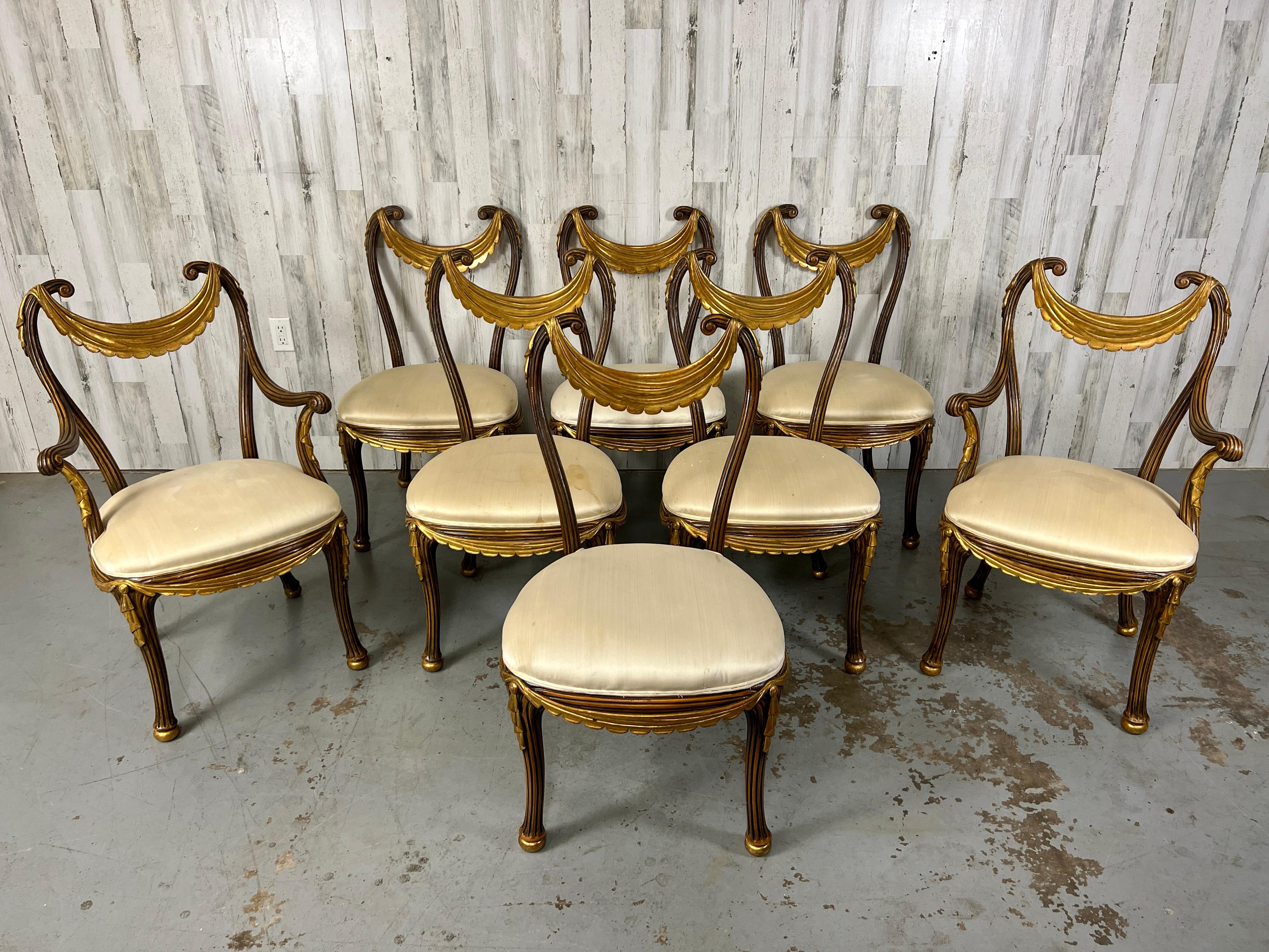 Neoclassical Revival 1930s Italian Partial Gilt Dining Chairs For Sale