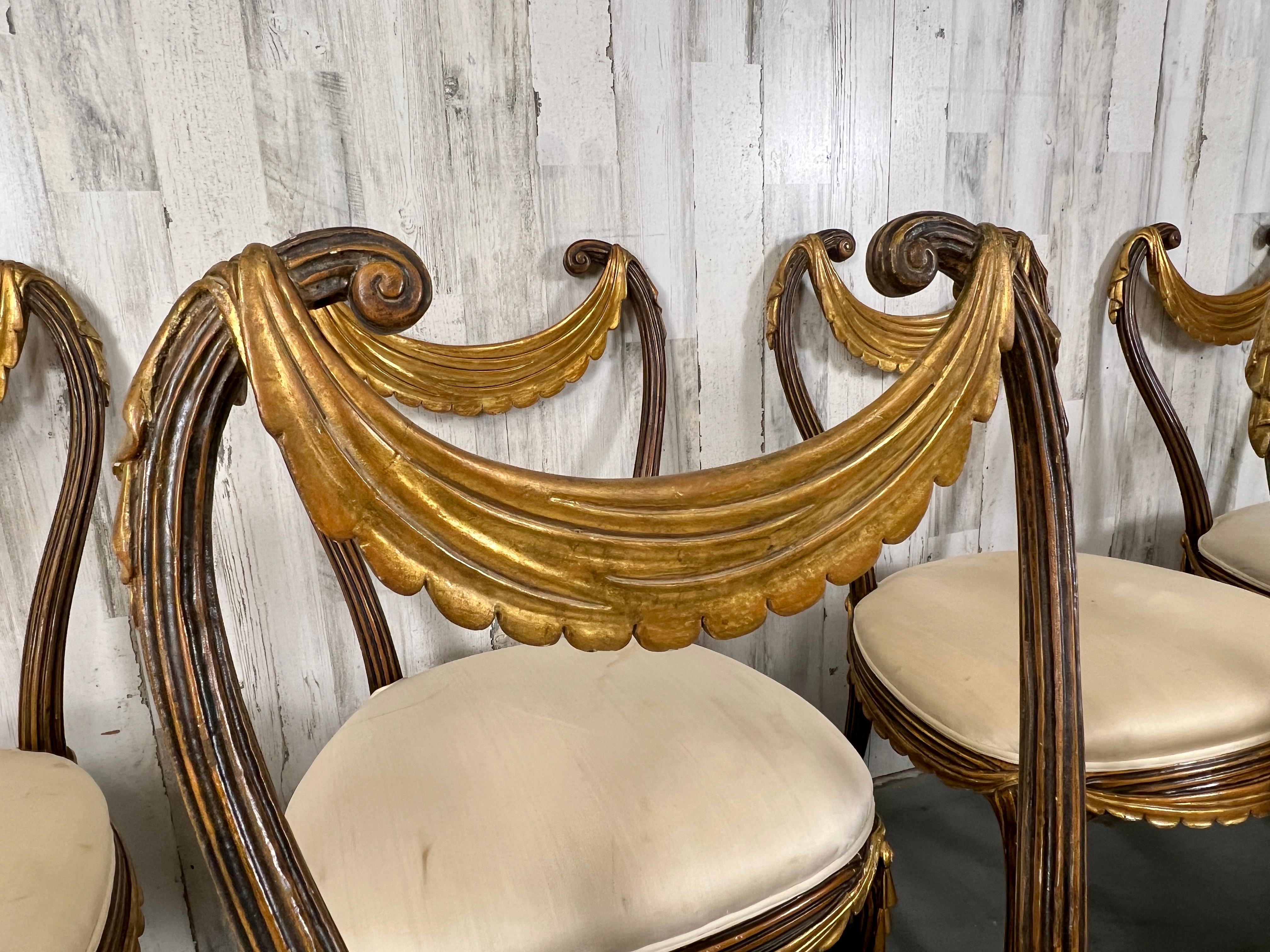 Hand-Carved 1930s Italian Partial Gilt Dining Chairs For Sale