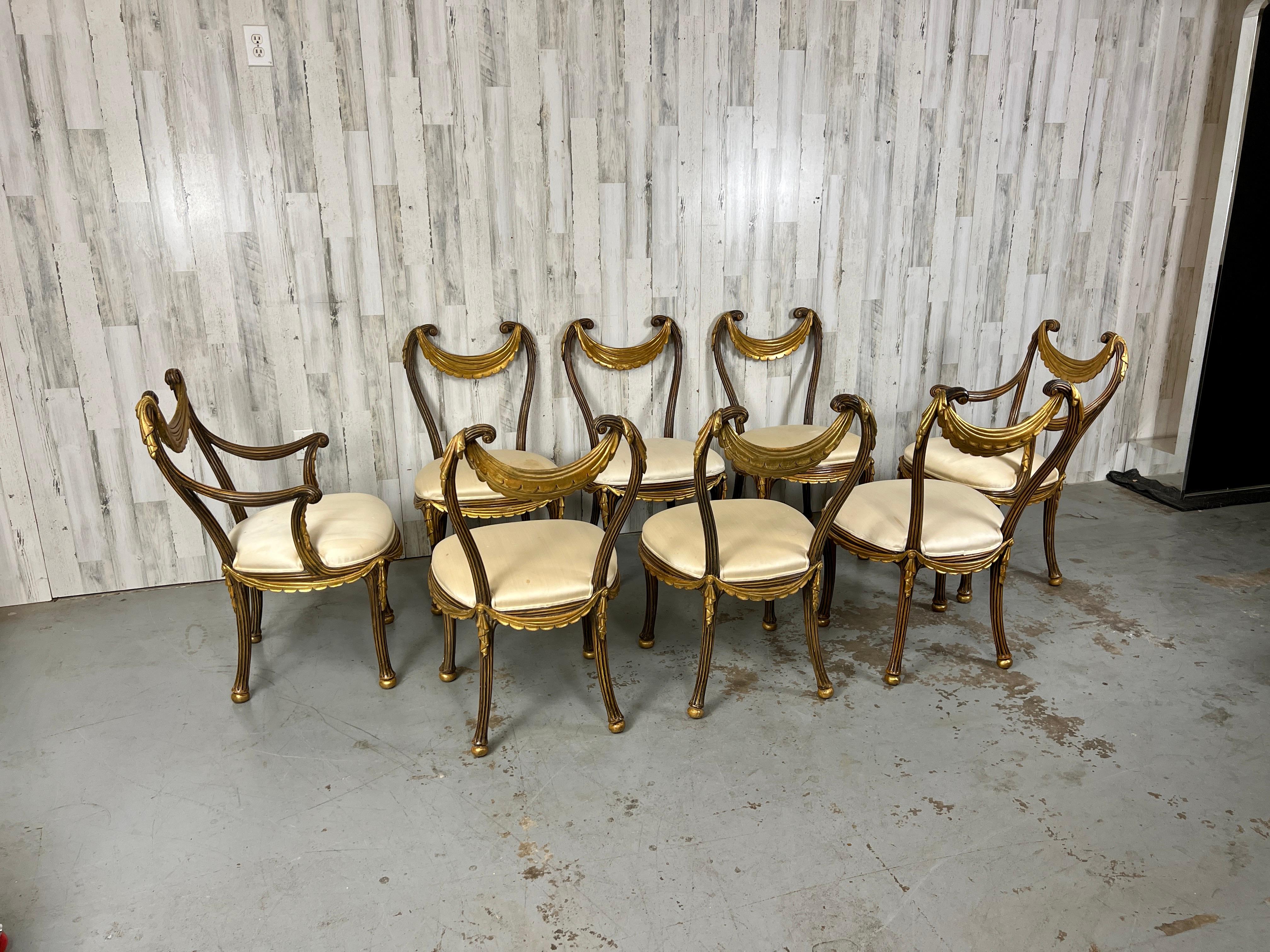 Gesso 1930s Italian Partial Gilt Dining Chairs For Sale