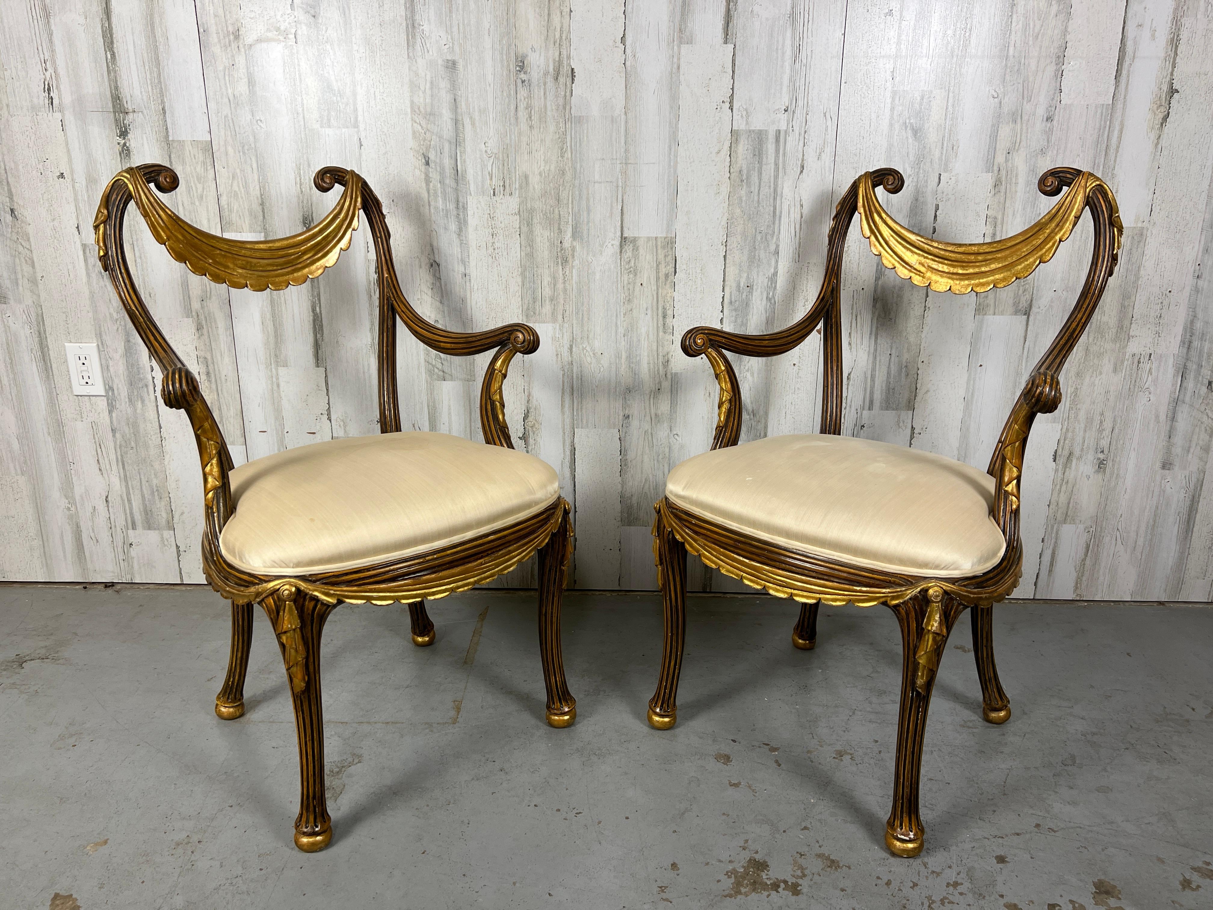1930s Italian Partial Gilt Dining Chairs For Sale 1