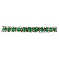 9.30tcw 14K Fine Quality Vivid Dark Green Emerald & Diamond Cluster Bracelet