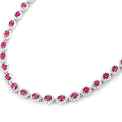 9.31 Carat Natural Unheated Rubies and Diamonds Tennis Necklace Made in Platinum