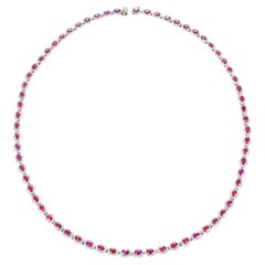 9.31 Carat Natural Unheated Rubies and Diamonds Tennis Necklace Made in Platinum