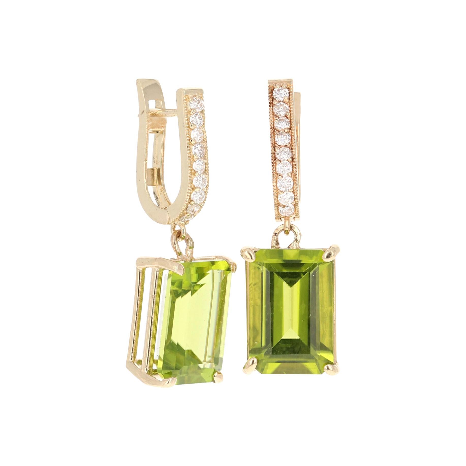 9.31 Carat Peridot Diamond Earrings 14 Karat Yellow Gold