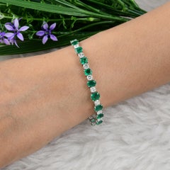 9.31 Carat Zambian Emerald Bracelet 4.37 Ct SI/H Diamond 14 Karat White Gold