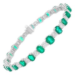 9.31 Carat Zambian Emerald Bracelet 4.37 Ct SI/H Diamond 14 Karat White Gold