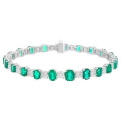 9.31 Carat Zambian Emerald Bracelet 4.37 Ct SI/H Diamond 18 Karat White Gold