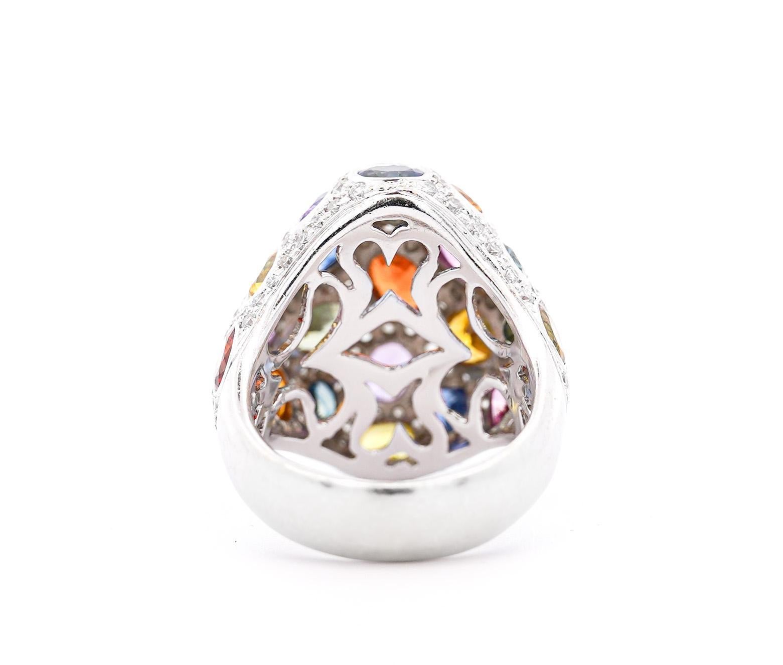 Bague grappe de saphirs de couleurs mixtes, améthystes, grenats et diamants 9,31 carats Unisexe en vente