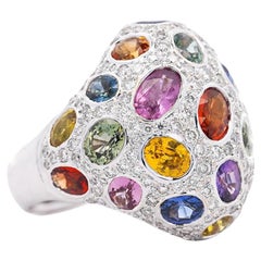 9.31 CTTW Mixed Color Sapphire, Amethyst, Garnet, Diamond Cluster Ring