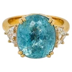 9.31ct Vivid Neon Blue Natural Paraiba Tourmaline RING 18K Gold