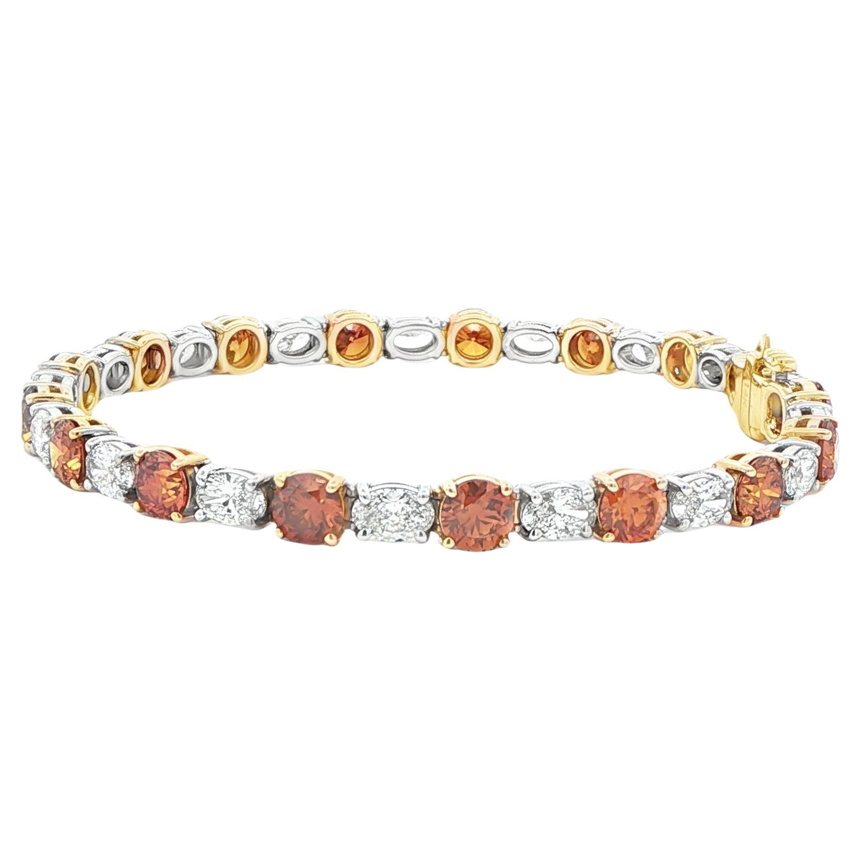 9.31CTW Fancy Color Round Brilliant and Oval Diamond Tennis Bracelet in 14K Gold For Sale