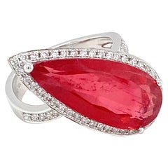 9.32 Carat Rhodonite Pear Diamond White Gold Asymmetrical Cocktail  Ring