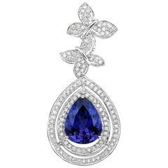 9.32 Carat Tanzanite Diamond 18 Karat White Gold Pendant Necklace