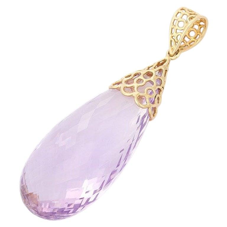 93.23 Carats Pendentif Améthyste en forme de goutte en or jaune massif 14k Pour femmes en vente