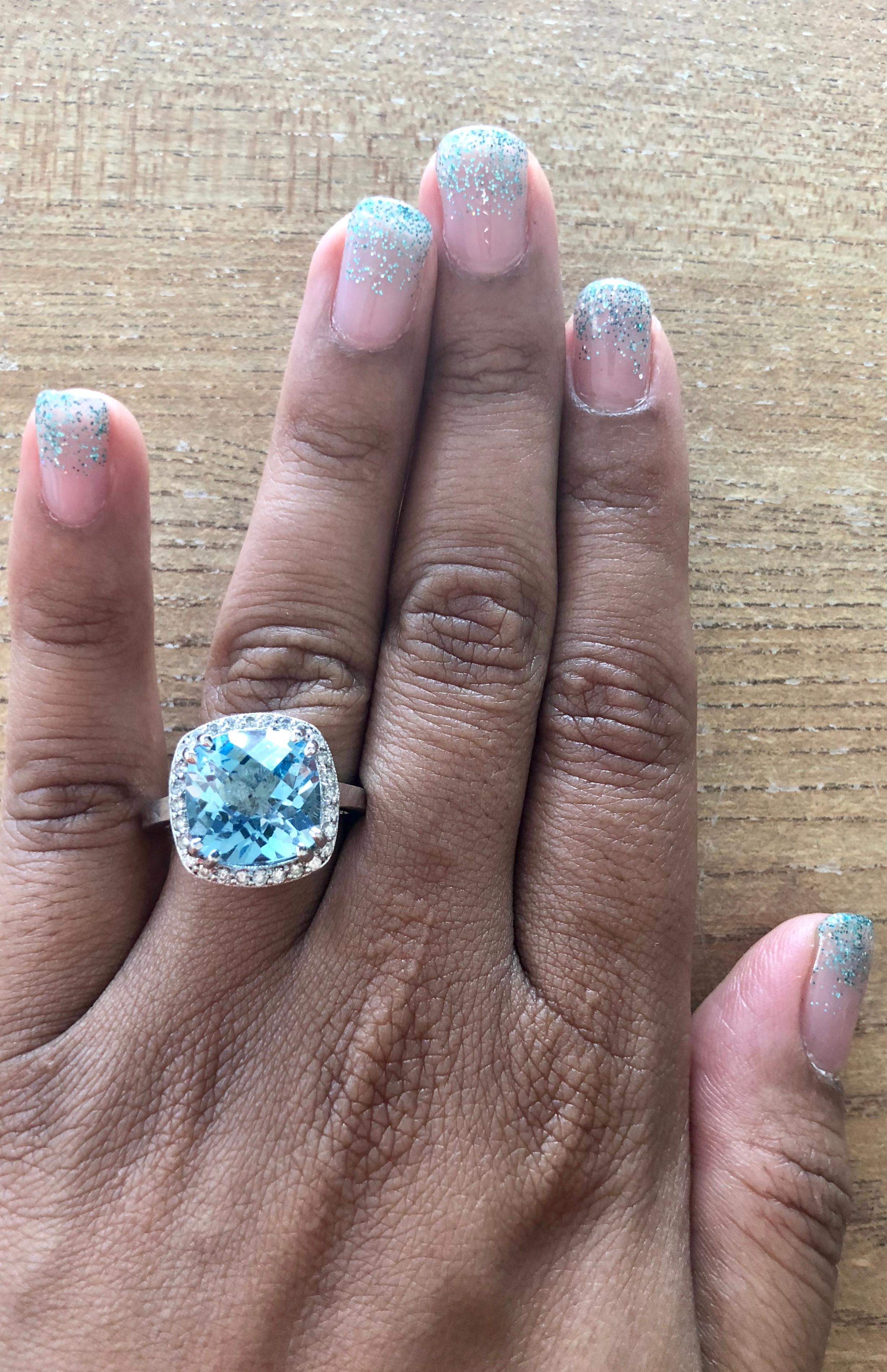 Verlobungsring mit 9,33 Karat Blautopas und Diamant aus 14 Karat Weißgold im Zustand „Neu“ im Angebot in Los Angeles, CA