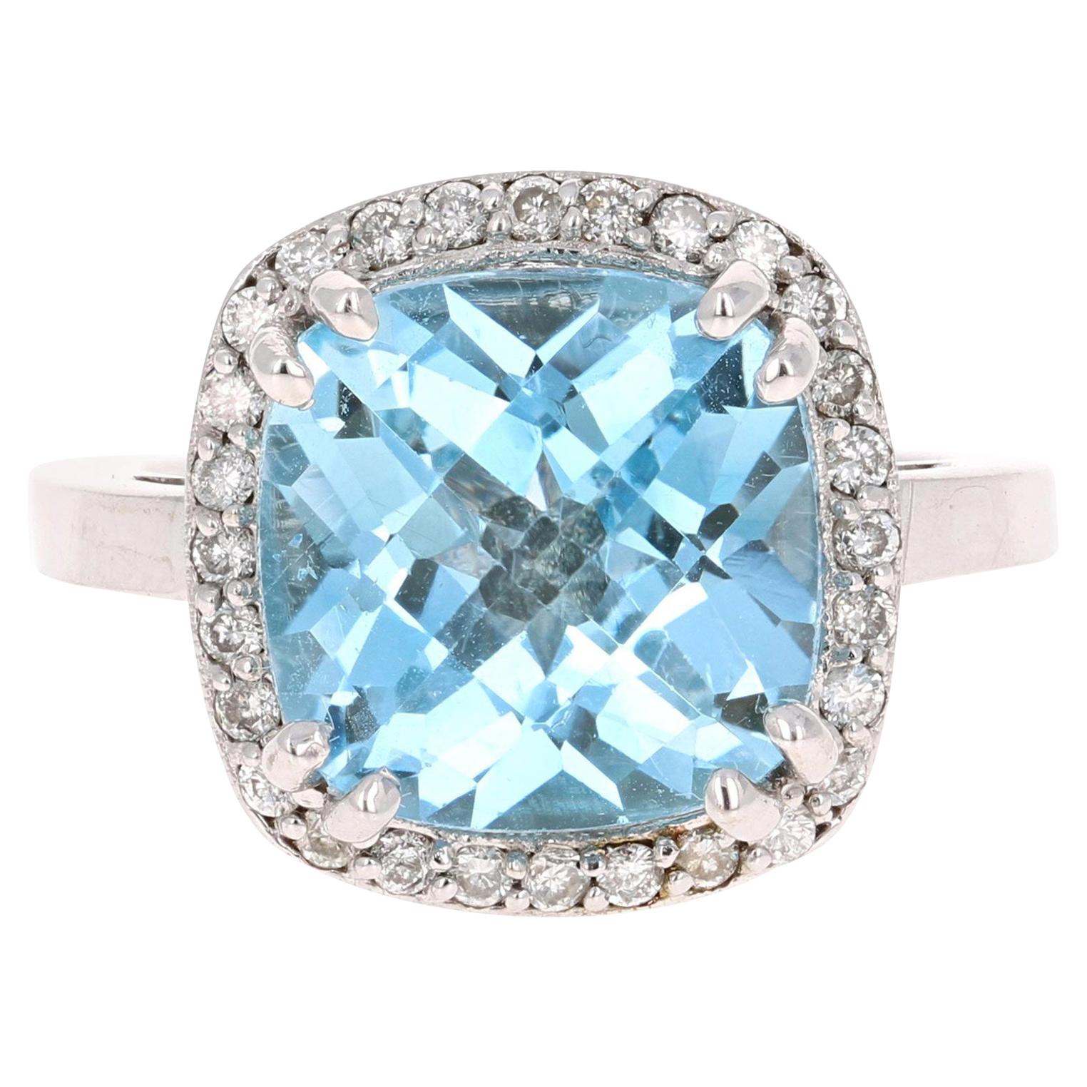 9.33 Carat Blue Topaz Diamond 14 Karat White Gold Engagement Ring