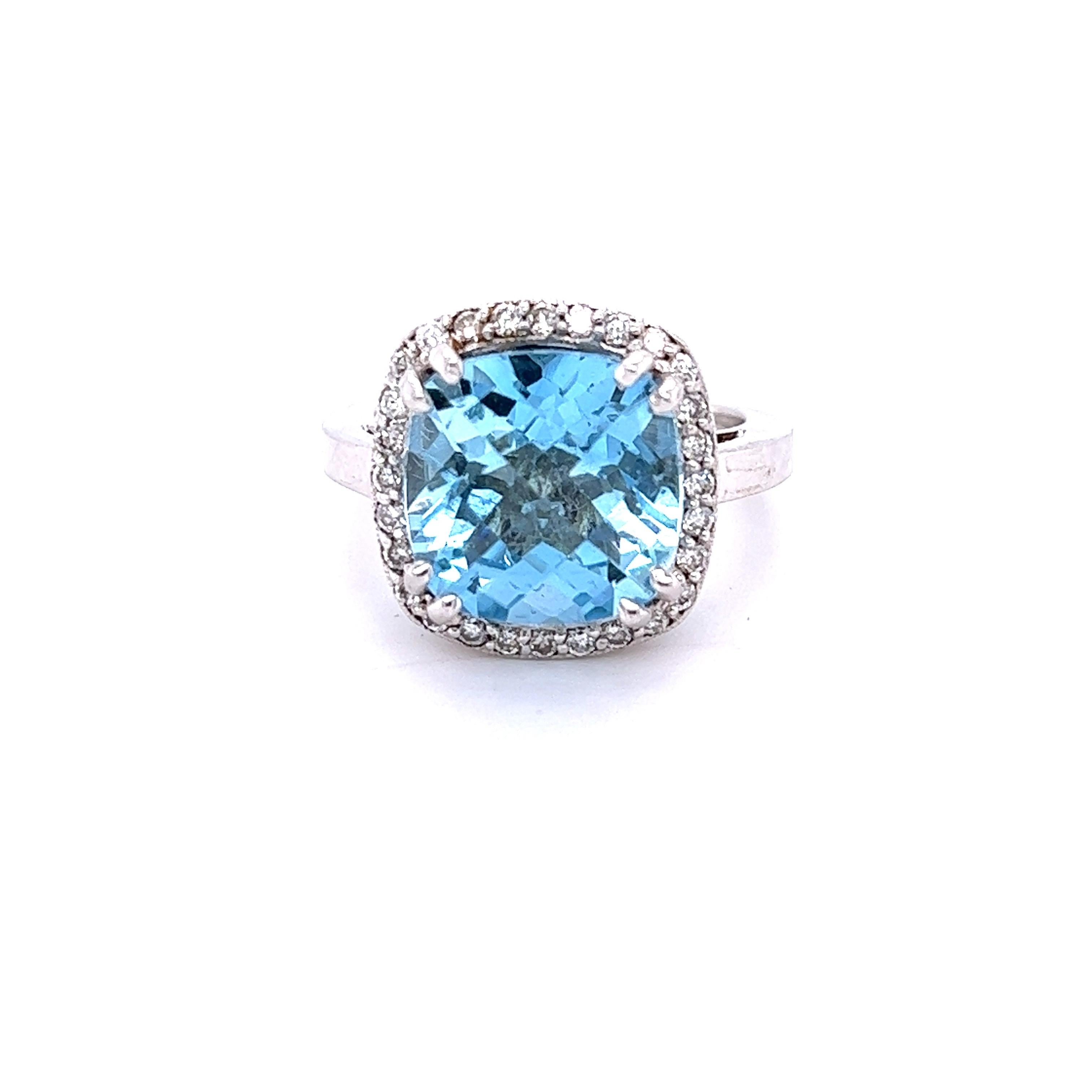 Contemporary 9.33 Carat Blue Topaz Diamond White Gold Statement Ring For Sale
