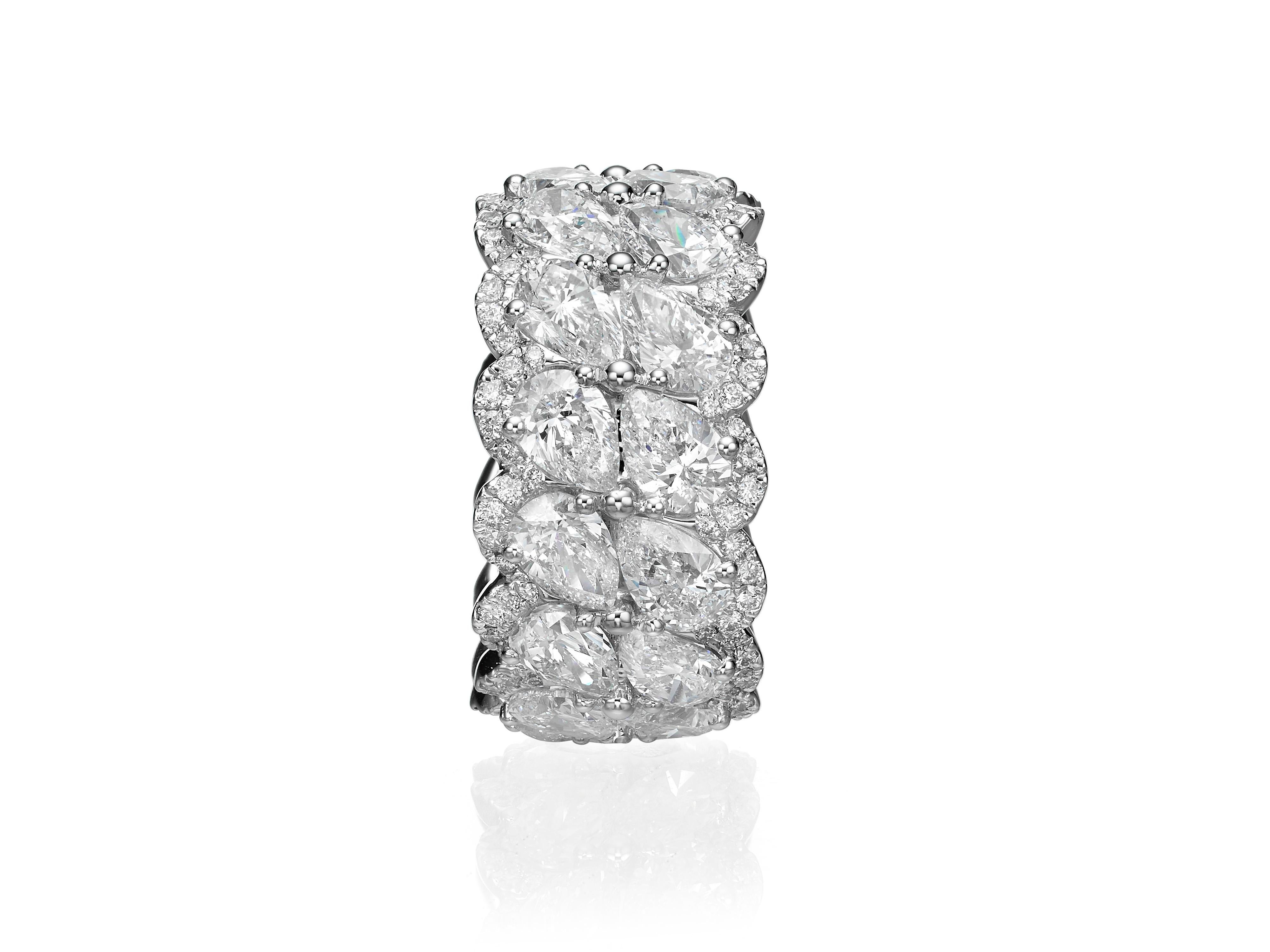 Contemporary 9.33 Carat Pear Shape Diamond 18 Karat White Gold Eternity Band Ring