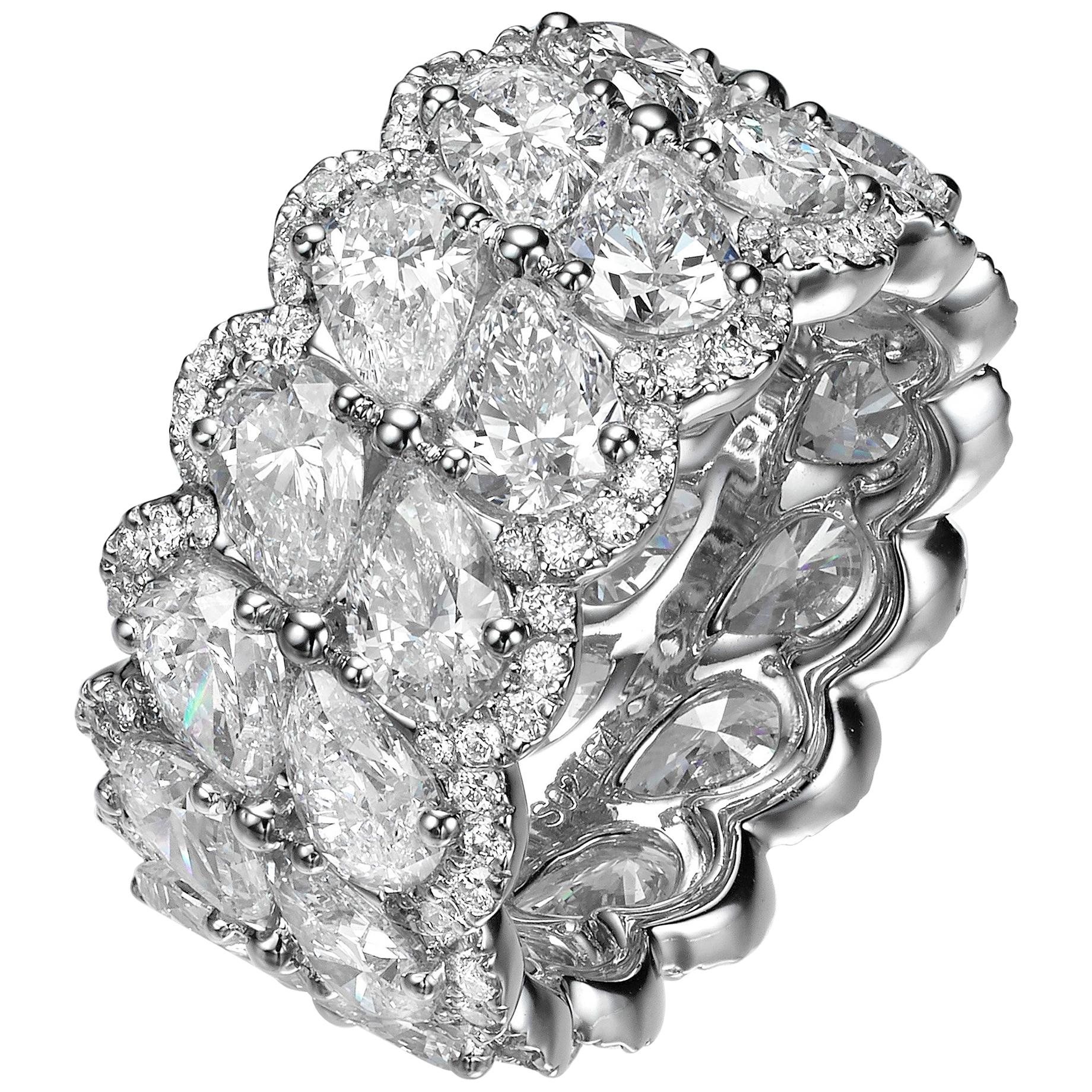 9.33 Carat Pear Shape Diamond 18 Karat White Gold Eternity Band Ring For Sale