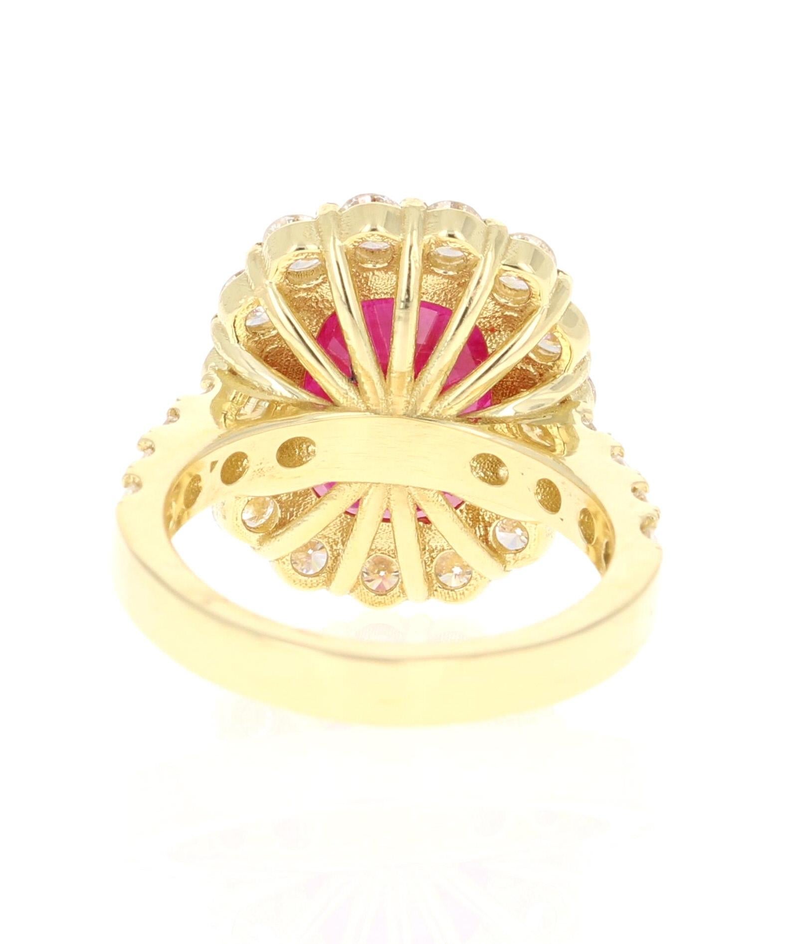 Oval Cut 9.33 Carat Ruby Diamond 18 Karat Yellow Gold Engagement Ring