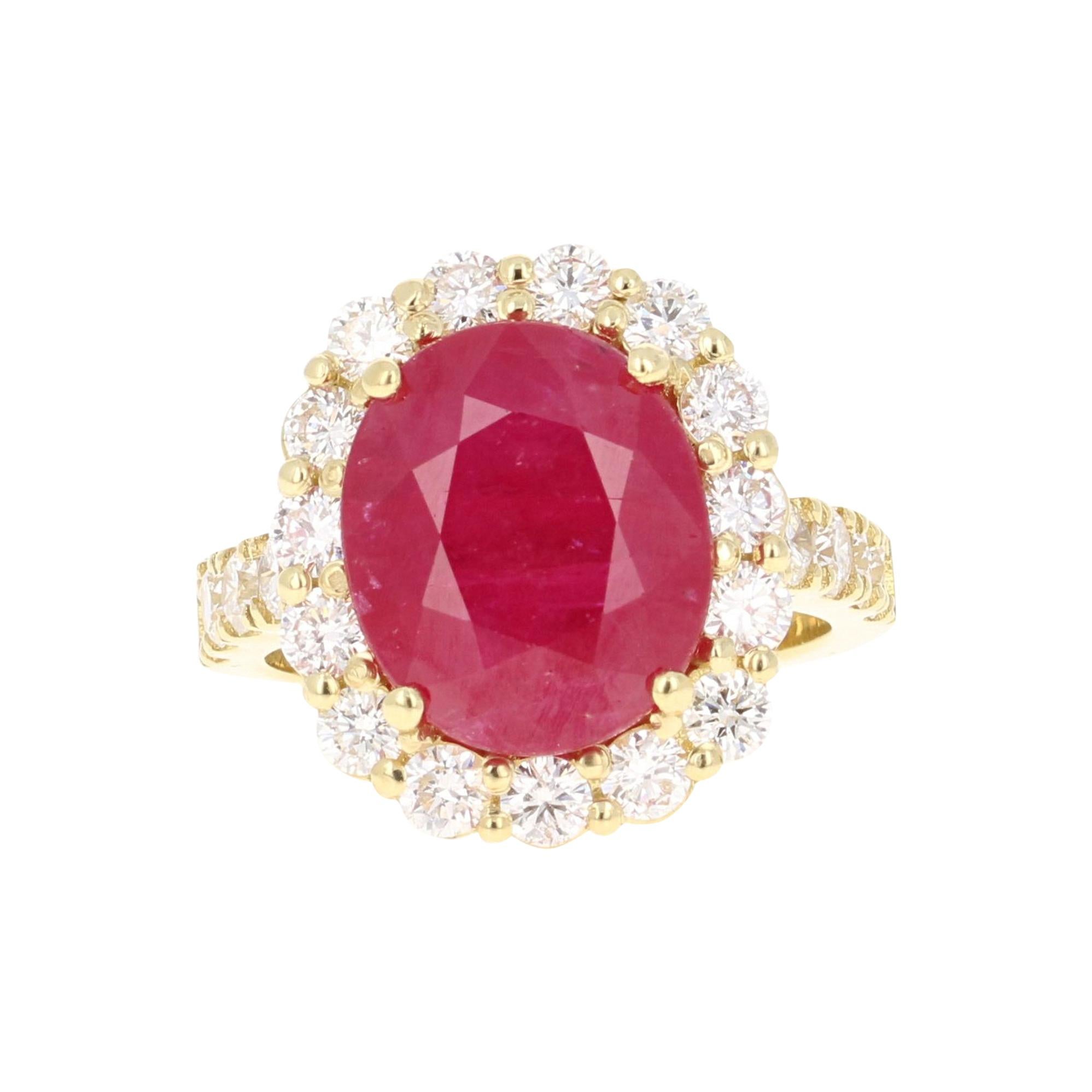 9.33 Carat Ruby Diamond 18 Karat Yellow Gold Engagement Ring