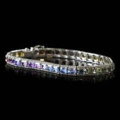 Bracelet en platine de 9,33 carats de saphirs multicolores non chauffés et de diamants